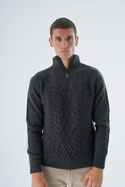 Trist Star Ανδρικό πλεκτό πουλόβερ με φερμουάρ Anthracite Half Fisherman - TRIST-5325