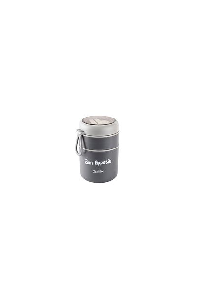 Tantitoni 036-01-Tantıtonı Stainless Steel Round - 2 Layer Fume-grey Plastic Food Carrying Container with Spoon 710ML