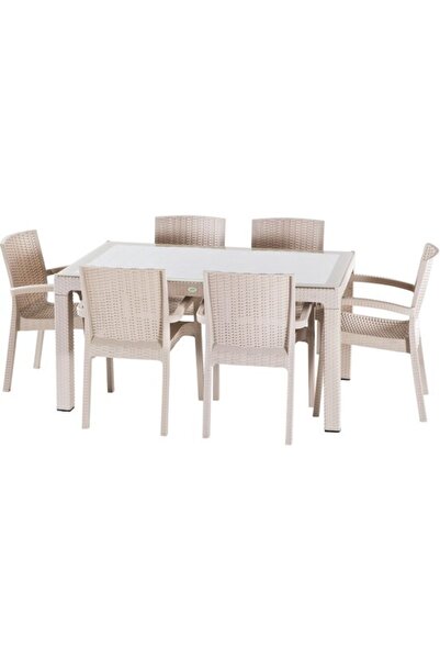 Violet Confort 90*150 Raddan Trend Lüx Camlı Masa Takımı 6 Sandalyeli Capuccino