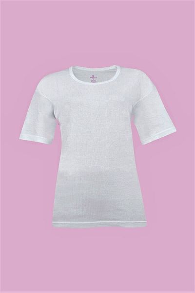 Ceylanoğlu Tricou de damă cu nervuri albe - Design cu jumătate de mânecă