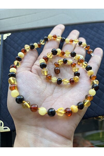 KEHRİBAREVİ KARAMAN Kehribar Kolye Damla Kehribar Yetişkin Multicolor Gerdanlık Kolye
