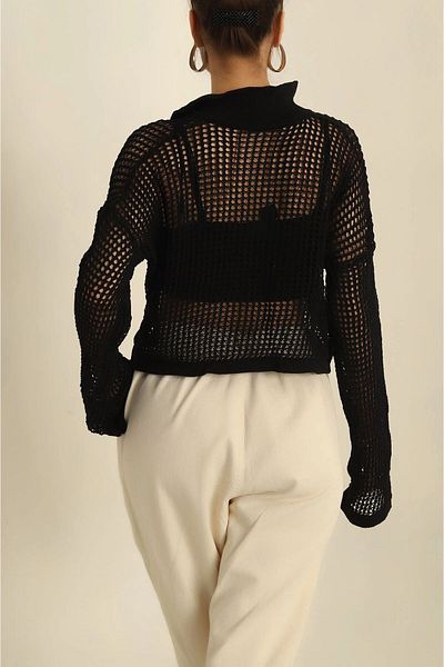 miratriko Pulover de tricotaj ajurat - Gât polo, oversize tendință perforată