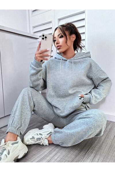 YAKAMEL Γυναικείο σετ φόρμας με κουκούλα και 3 κλωστές σε ριγέ σχέδιο