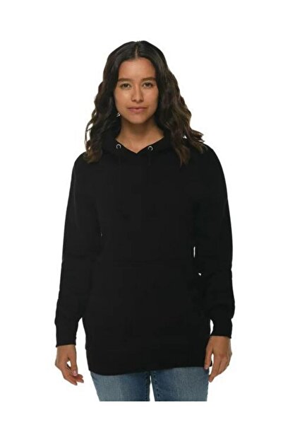 YAKAMEL Unisex Black Unprinted Kangaroo Pocket Hooded 3 Thread Ribbed Sweatsh...