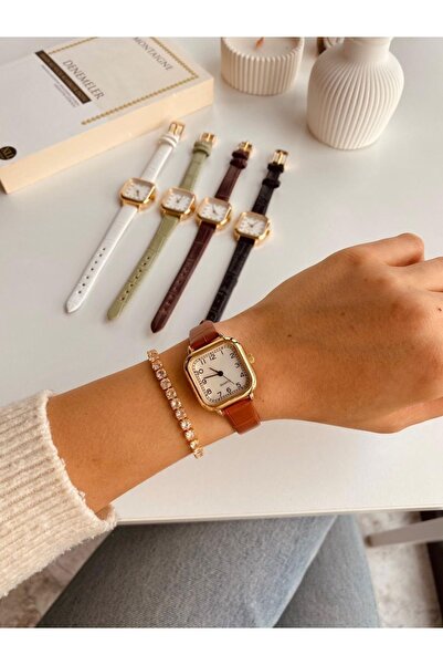 LOOKUP ساعة يد نسائية ريترو بحزام بني عتيق وعلبة مربعة للموسم الجديد bb0068