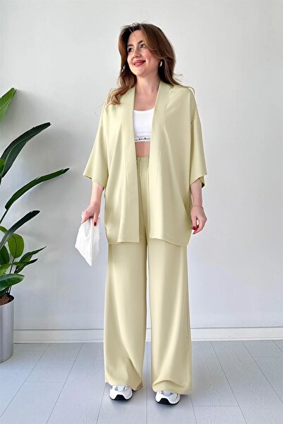 OKULCUBABA Kadın Dökümlü Bürümcük Yazlık Kimono Takım