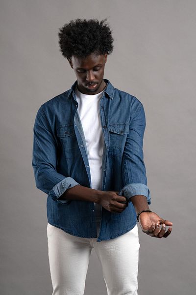 AKÇAYLAR Cămașă colorată din denim din bumbac pentru bărbați - Potrivire obișnuită, buzunare duble
