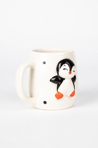 Loomart Ceramic Penguin Figured 3D Embossed Handmade - 400ml Cup Mug