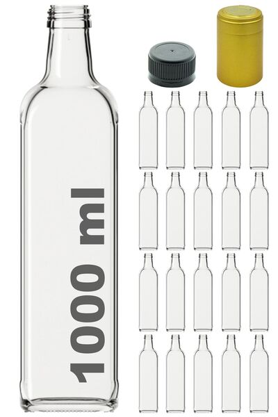 Afracam ماراسكا شفافة 1000 مل - قارورة زجاجية فارغة بسحاب وغطاء وغطاء للرأس 2...