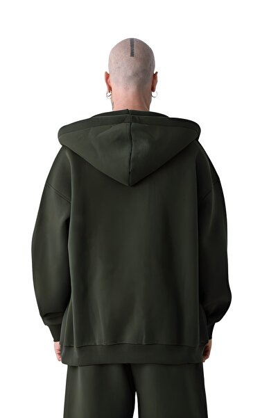 YAKAMEL Erkek Basic HAKİ Unisex Tam Fermuar Sweatshirt Hırka