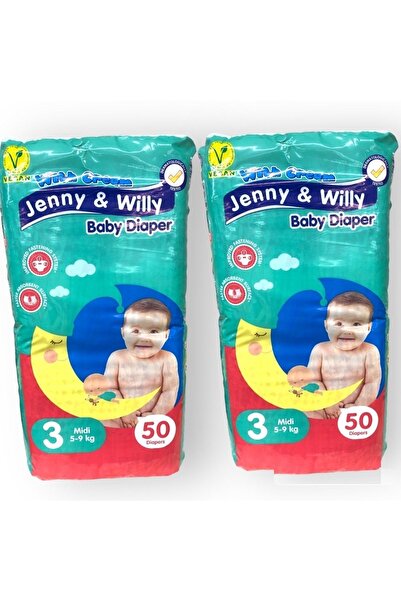 Jenny & Willy Bebek Bezi Vegan 3 Beden 5-9 Kg Avantaj Paket 100 Adet