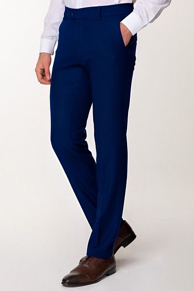 YAKAMEL Men's Italian Fit Flexible Lycra Ankle Length Fabric Trousers - BLUE