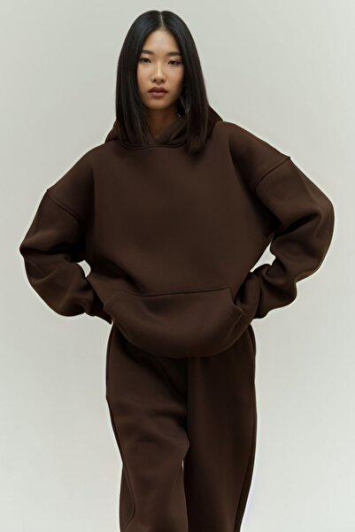 YAKAMEL WOMEN'S 3-THREAD WINTER OVERSIZE COFFEE TRACKSUIT SET