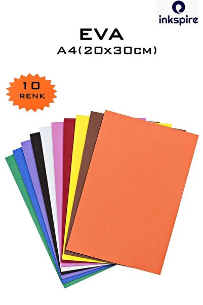 inkspire A4 Eva 10 Renk 20x30 Düz Eva Süngeri Elişi Okul Öncesi Kreş Anasınıf...