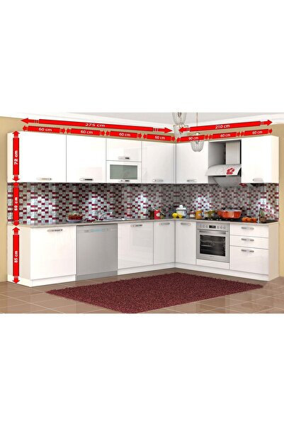 Kenyap Vegas Ankastre L HİGH GLOSS Mutfak 485 cm Beyaz Tezgah Hariç
