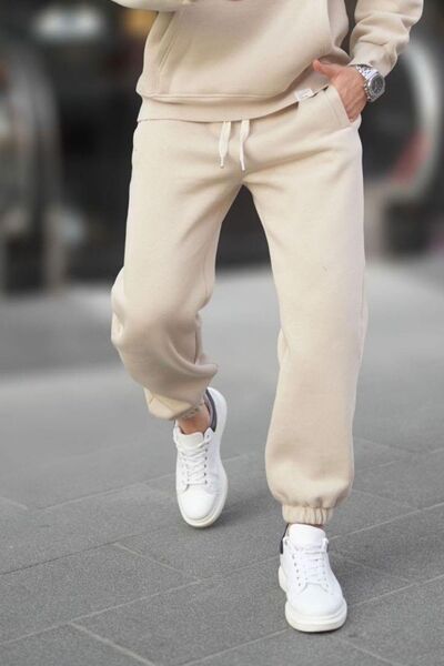YAKAMEL Unisex Μπεζ φούτερ παντελόνι με ελαστικά τελειώματα και τσέπες