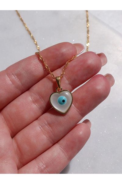 Reorah Collection Evil Eye Patterned Heart Necklace