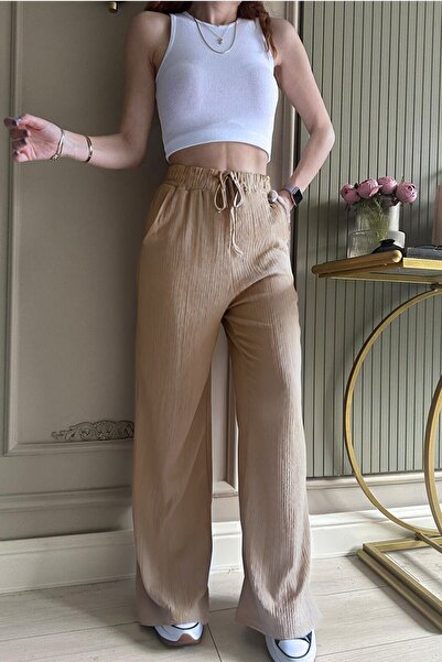 YAKAMEL Pantaloni Palazzo de damă, de sezon, cu talie elastică