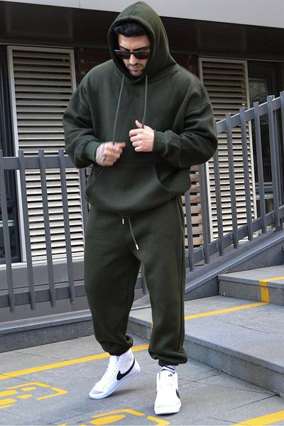 YAKAMEL MEN'S WINTER TRACKSUIT SET KHAKI 3 YARN INSIDE WITH FLEECE OVERSIZED