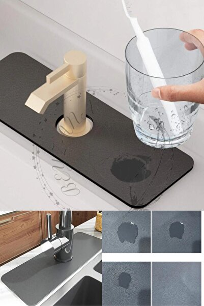 BEYZANA Emici Lavabo Musluk Matı 38x13cm Mutfak Ve Banyo Için Tezgah Üstü Dia...