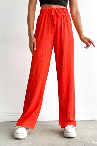 YAKAMEL Pantaloni de trening Palazzo cu picior larg și culoare cărămizie - Ta...