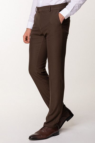 YAKAMEL Men's Italian Fit Flexible Lycra Brown Ankle Length Pants