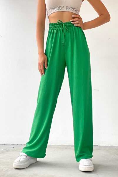 YAKAMEL Γυναικεία φόρμα GREEN Palazzo - Φαρδιά μπατζάκια και ελαστική μέση