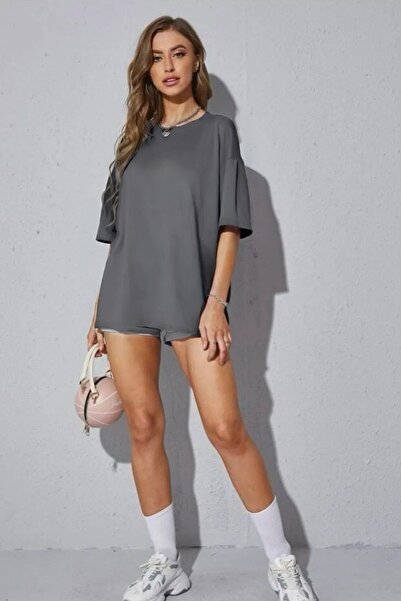 YAKAMEL Tricou de damă supradimensionat din țesătură fluidă, cu aplicații