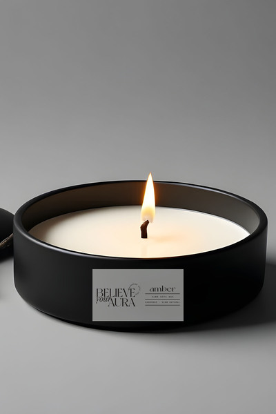 Believe Your Aura Amber Kokulu Mum - %100 Doğal Soya Mumu 3 Fitlli Aromaterap...