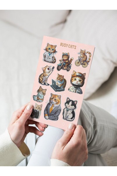 ANSHA CRAFTS "Busy Cats" Bullet Journal - Agenda - Planner - Notebook - Laptop - Tablet - Phone Sticker Set