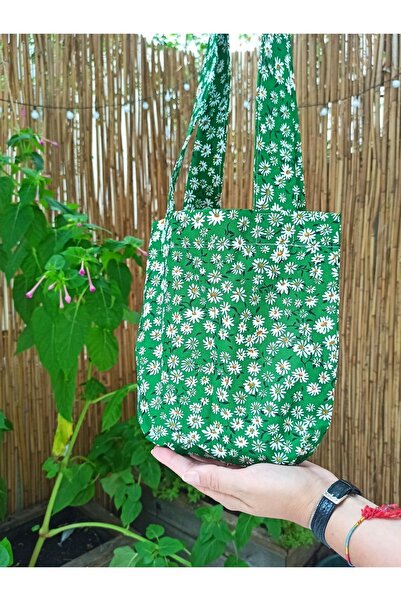 Kahvemavii Mini Boy Papatya Desenli Benetton Yeşili Baget Bez Çanta