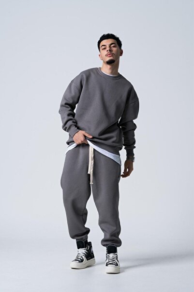 YAKAMEL Βασικό ανδρικό σετ φούτερ και παντελόνι με λαιμόκοψη ποδηλατικού τύπου