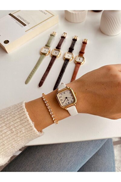 LOOKUP Retro Kadın Kol Saati Vintage Beyaz Kordon Kare Rakamlı Kasa Yeni Sezo...