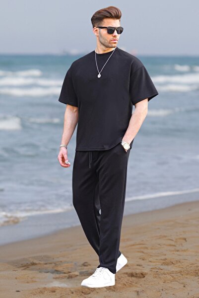 YAKAMEL Ανδρικό μαύρο casual κοντομάνικο μπλουζάκι και σετ πιτζάμα