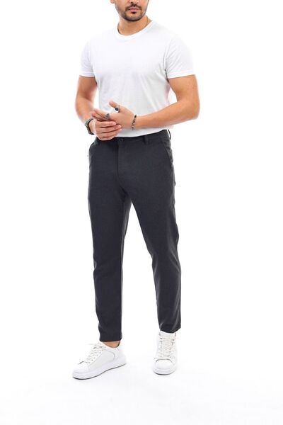 YAKAMEL Men's Smoke Colored Stretchy Lycra Slim Fit Ankle Length Trousers
