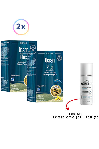 Ocean زيت السمك بنكهة الليمون بلس 1200 مجم × 2 - 30 كبسولة وهدية جل منظف للوجه