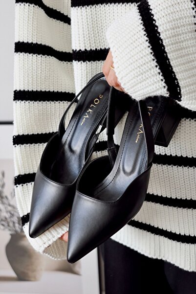 POLKA STORE Černé matné kožené dámské boty se špičatou špičkou na krátkém blokovém podpatku Blush