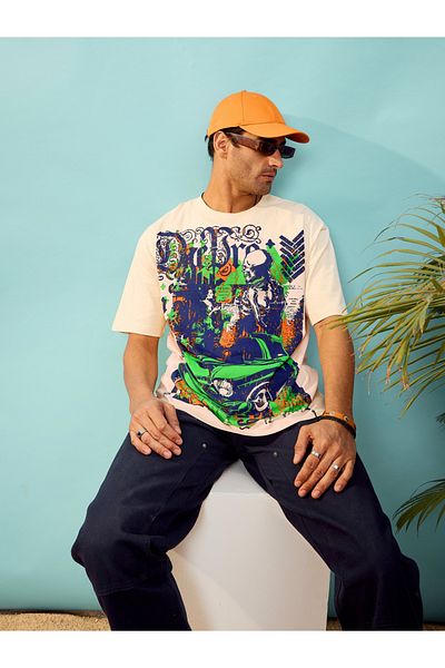 Mascln Sassafras By Styli Car Graphic Print Oversized T-Shirt