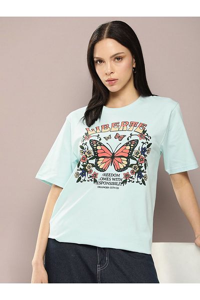 Dillinger By Styli Oversized Butterfly Graphic Print Longline T-Shirt