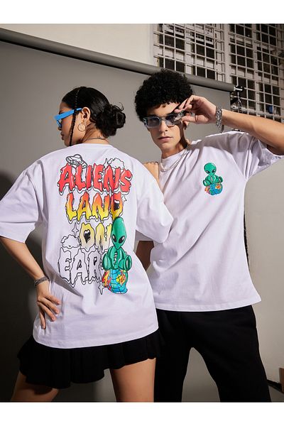 Mascln Sassafras By Styli Aliens Graphic Print Oversized T-Shirt