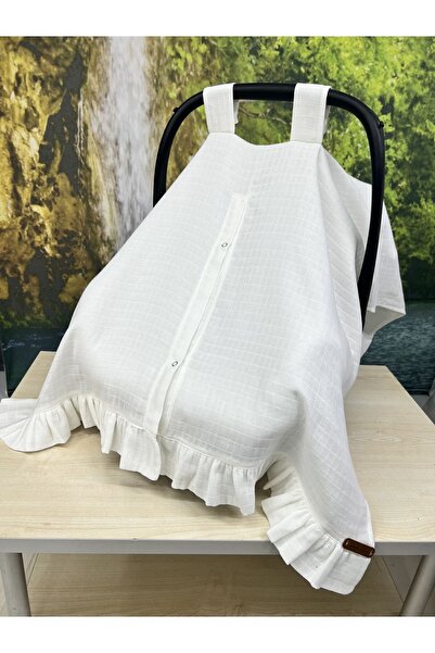 Sahra İpek Beyaz Fırfırlı Müslin Puset Örtüsü