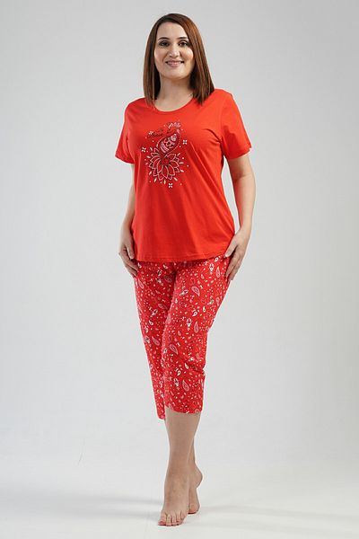 VİENETTA Σετ γυναικείες πιτζάμες με κοντό μανίκι Capri Plus Size Cotton - 111458