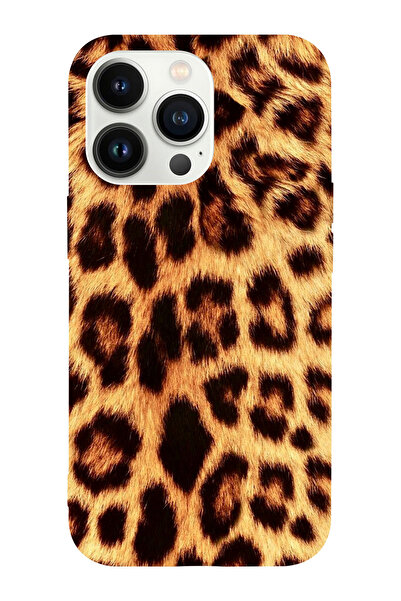 shoptocase Iphone 14 PRO MAX Uyumlu Leopar Baskılı İç yüzeyiMikrofiber Kaplı ...