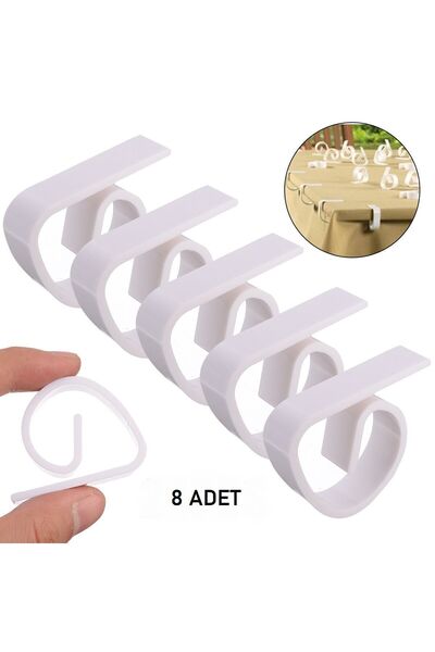 EkoStore 8'li Masa Örtüsü Tutacağı Yaysız Beyaz Mandal Kayma Önleyici Tutucu Sabitleyici Kıskaç Klips Aparat