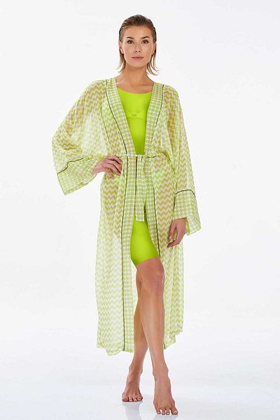 REMSA Neon Green Single Pareo Kaftan - Leysa Nady 6129 On Swimsuit