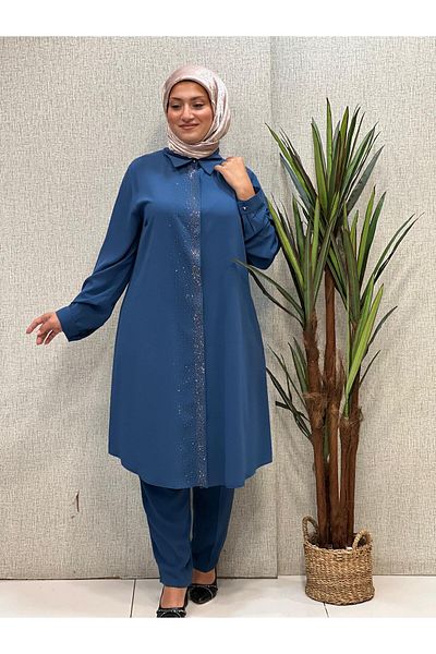 Butik büyük beden Sprinkled Stone Detailed Tunic