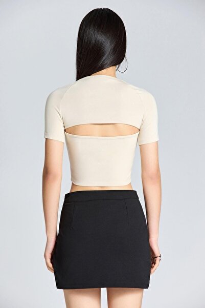 boutiquen 2560 Short Sleeve Beige Blouse with Bolero