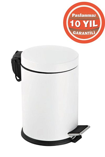 ÇELİK BANYO Stainless Steel 3 Liter Pedal Bathroom Trash Can White