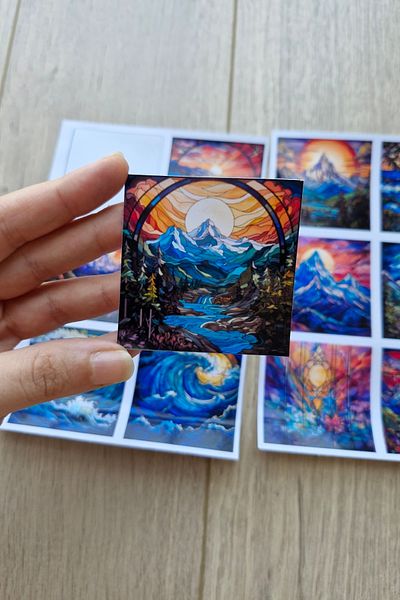 Mona Craftist Set de 12 bucăți de autocolante colorate cu vitralii - Autocolante pătrate din sticlă pentru Bullet Journal, laptop, termos, album de însemnări
