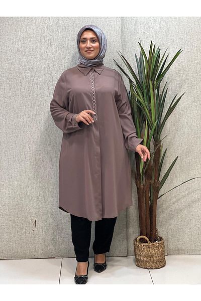 Butik büyük beden S Stoned Front Tunic